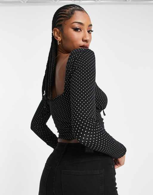 ASOS DESIGN Tall - Top à manches longues noué à l'encolure carrée motif pois, 4 de 4