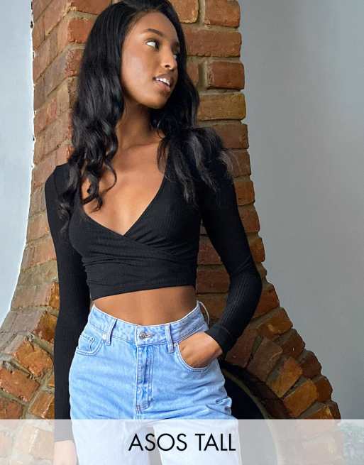 ASOS DESIGN Tall - Top a portafoglio nero a coste 