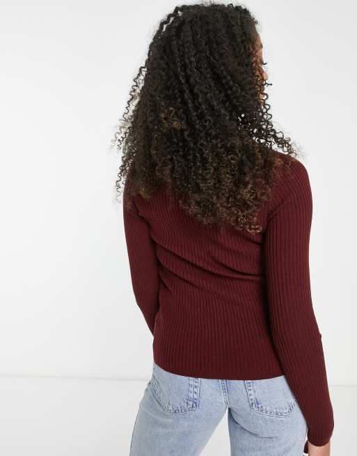 ASOS DESIGN Tall - Top en maille à encolure dégagée et buste côtelé - Rouge foncé, 2 de 4