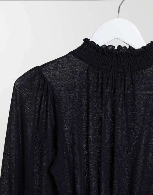 ASOS DESIGN Tall - Top froncé à manches longues et encolure haute - Noir, 3 de 4