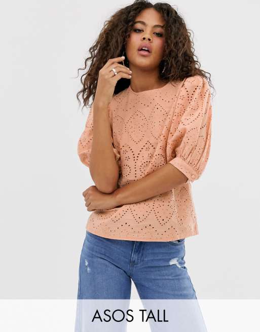 ASOS DESIGN Tall - Top in pizzo con maniche corte volumonose