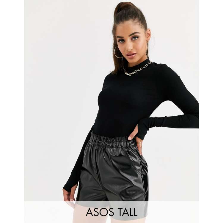 ASOS DESIGN turtleneck long sleeve rib crop top in black