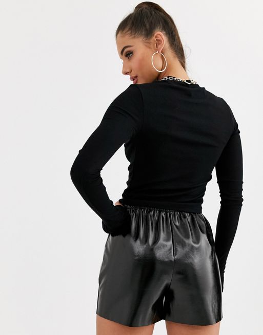 ASOS DESIGN top in rib with thumb hole in black