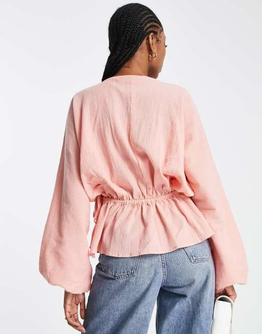 ASOS DESIGN Tall - Top naturellement froissé avec liens sur les côtés - Rose clair , 2 de 4