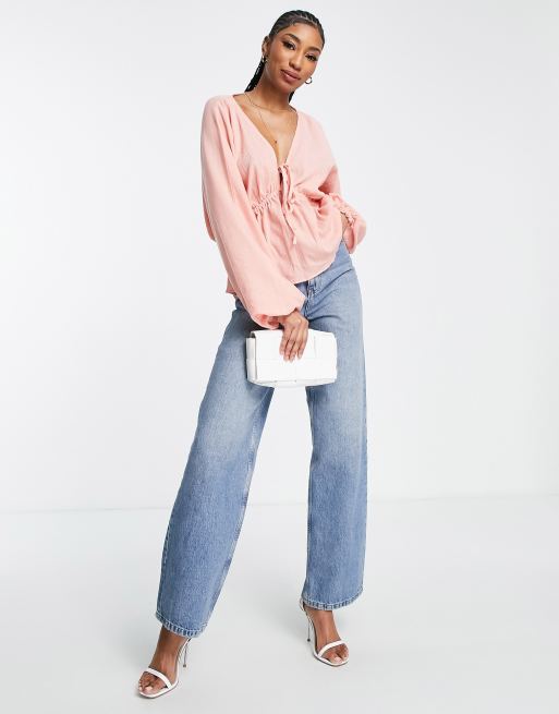 ASOS DESIGN Tall - Top naturellement froissé avec liens sur les côtés - Rose clair , 4 de 4