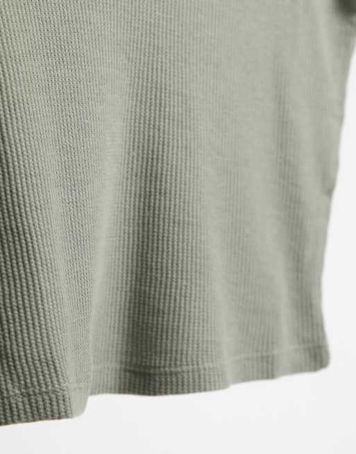 ASOS DESIGN Tall top with notch neck in waffle with long sleeve in khaki , 4 of 4