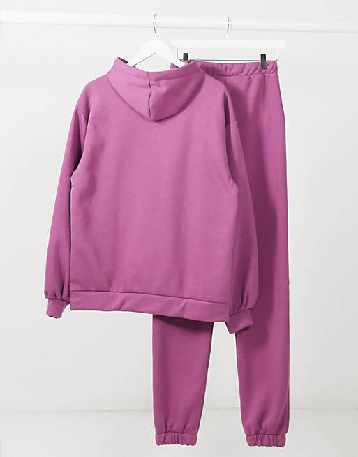  Tall tracksuit oversized hoodie with contrast ties / oversized jogger in berry 