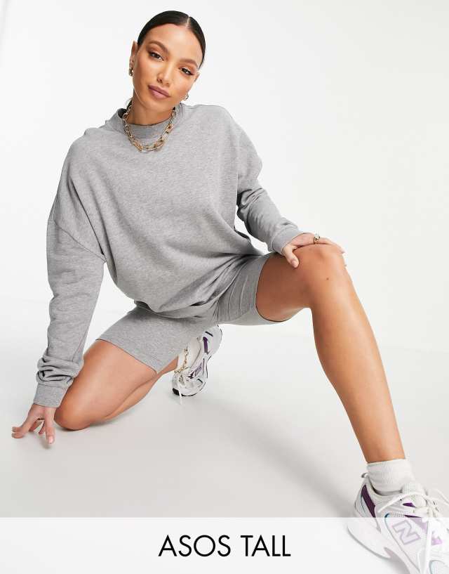 ASOS DESIGN Tall tracksuit oversized sweat / ribbed legging short in gray heather