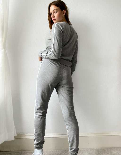 ASOS DESIGN Tall tracksuit sweat basic jogger with contrast binding in cotton in grey marl GREY