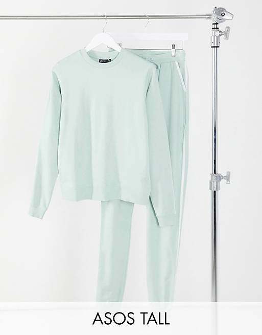  Tall tracksuit sweat / basic jogger with contrast binding in organic cotton in sage green 