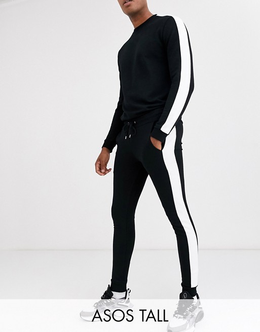 ASOS DESIGN Tall tracksuit with side stripe in black