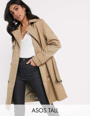 ASOS DESIGN Tall trench coat in stone-Neutral