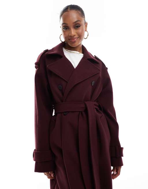 ASOS DESIGN Tall - Trench elegante bordeaux effetto lana, 2 di 4
