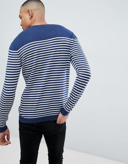ASOS DESIGN Tall - Trui in Bretonse streep in marineblauw, 2 van 4