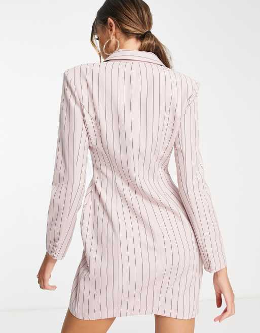 ASOS DESIGN Tall - Tætsiddende, lyserød blazer-minikjole med skulderpuder og nålestriber, 2 af 4
