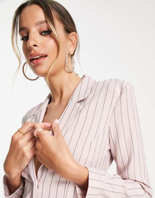 ASOS DESIGN Tall - Tætsiddende, lyserød blazer-minikjole med skulderpuder og nålestriber, 3 af 4