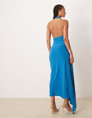 ASOS DESIGN Tall tuck detail halter maxi dress in cobalt blue