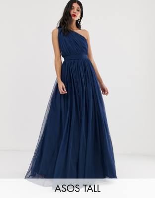 navy one shoulder maxi dress