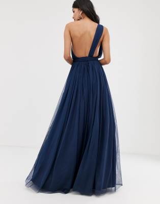 asos design tall premium tulle one shoulder maxi dress