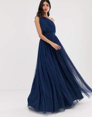 asos design tall premium tulle one shoulder maxi dress