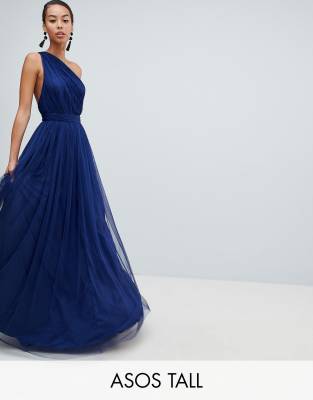 one shoulder blue maxi dress