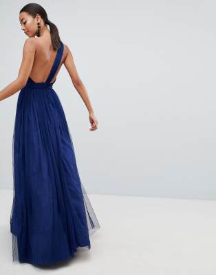 asos design tall premium tulle one shoulder maxi dress