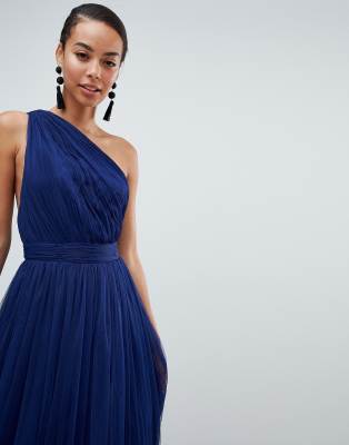 asos design premium tulle one shoulder maxi dress