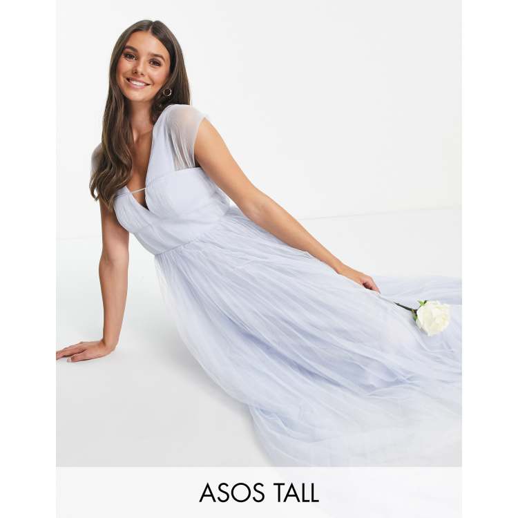 asos blue tulle dress Rent Asos Luxe Ruffle Tulle Maxi Dress In Blue