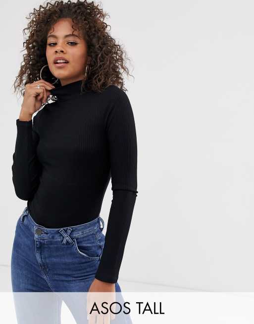 ASOS DESIGN Tall turtle neck rib long sleeve bodysuit in black | ASOS