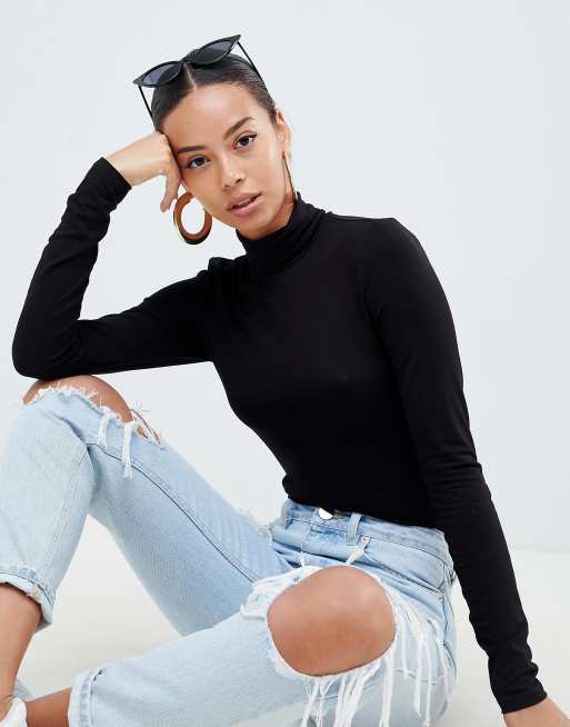 ASOS DESIGN turtleneck long sleeve bodysuit in black