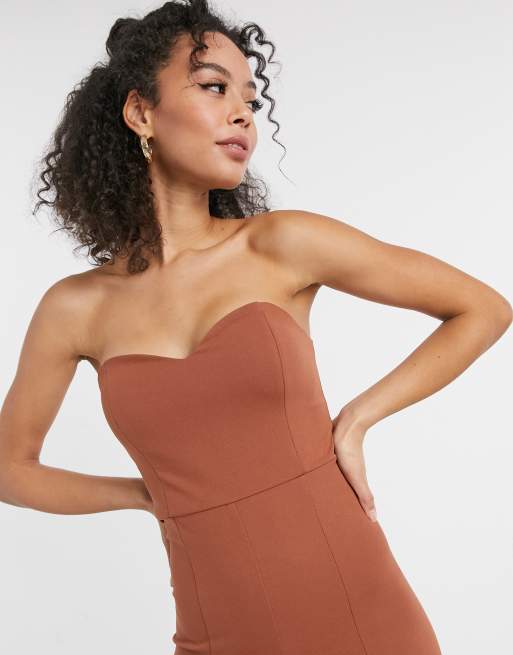 ASOS DESIGN Tall - Tuta aderente a fascia con spacchi sulle gambe marrone, 3 di 4