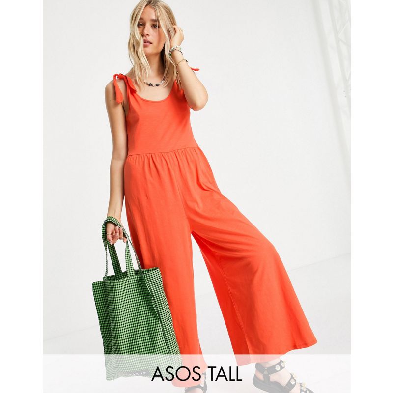 Donna Tute jumpsuit e corte DESIGN Tall - Tuta jumpsuit a grembiule con nodi sulle spalle arancione acceso