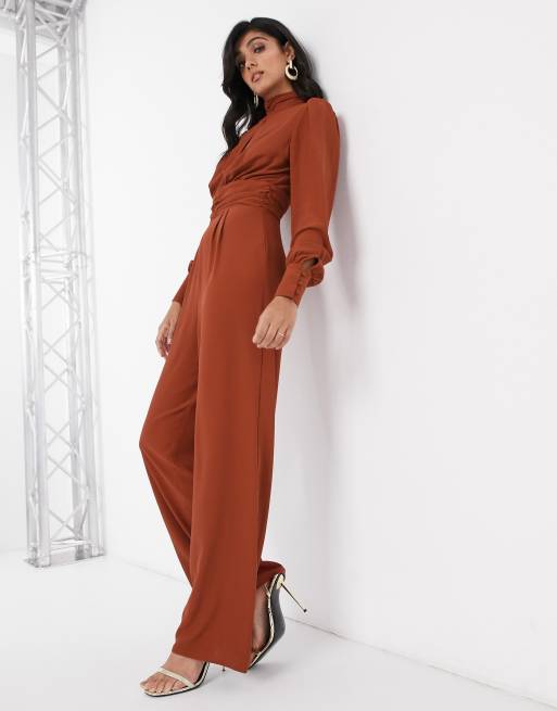ASOS DESIGN Tall - Tuta jumpsuit con vita arricciata e spacco davanti, 4 di 4