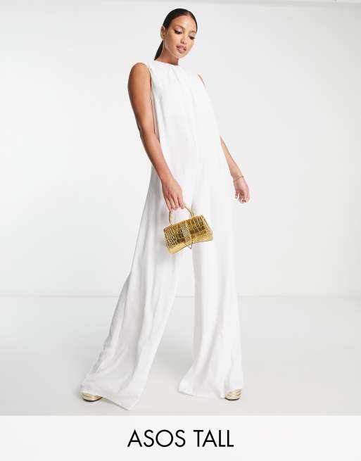 ASOS DESIGN Tall - Tuta jumpsuit lunga minimal color avorio senza maniche