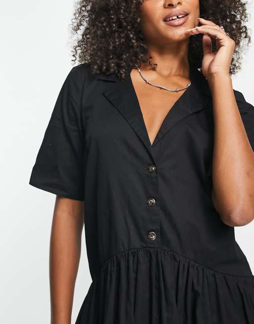 ASOS DESIGN Tall twill collared button midi smock dress in black