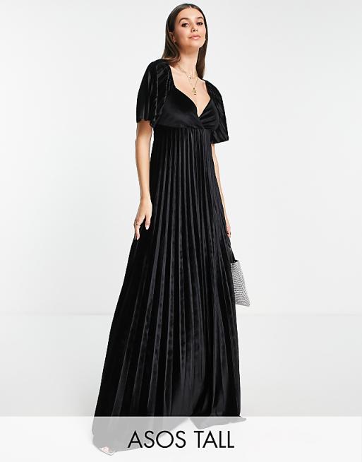O-Neck Velvet Pleated Maxi Dress O-Neck Velvet Pleated Maxi Dress
