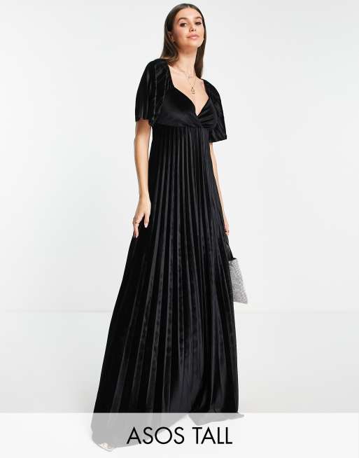 ASOS DESIGN Tall twist back empire waist velvet pleated maxi dress in ...