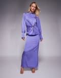 [ASOS Tall] ASOS DESIGN Tall twist front bias satin maxi dress with gold hardware in purple 6 Purple