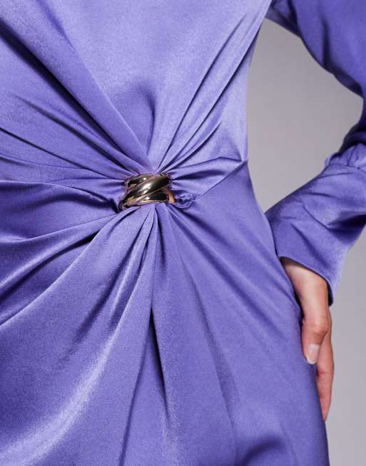 ASOS Design Tall Twist Front Bias Satin Maxi Dress with Gold Hardware in Purple