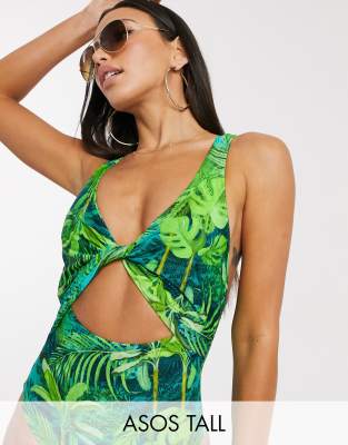 ASOS DESIGN FULLER BUST SWIM GLAM twist front cut out swimsuit in