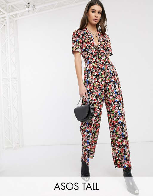 ASOS DESIGN tall twist front jumpsuit in floral print