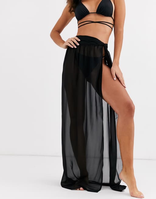 ASOS DESIGN TALL twist front maxi beach skirt in black