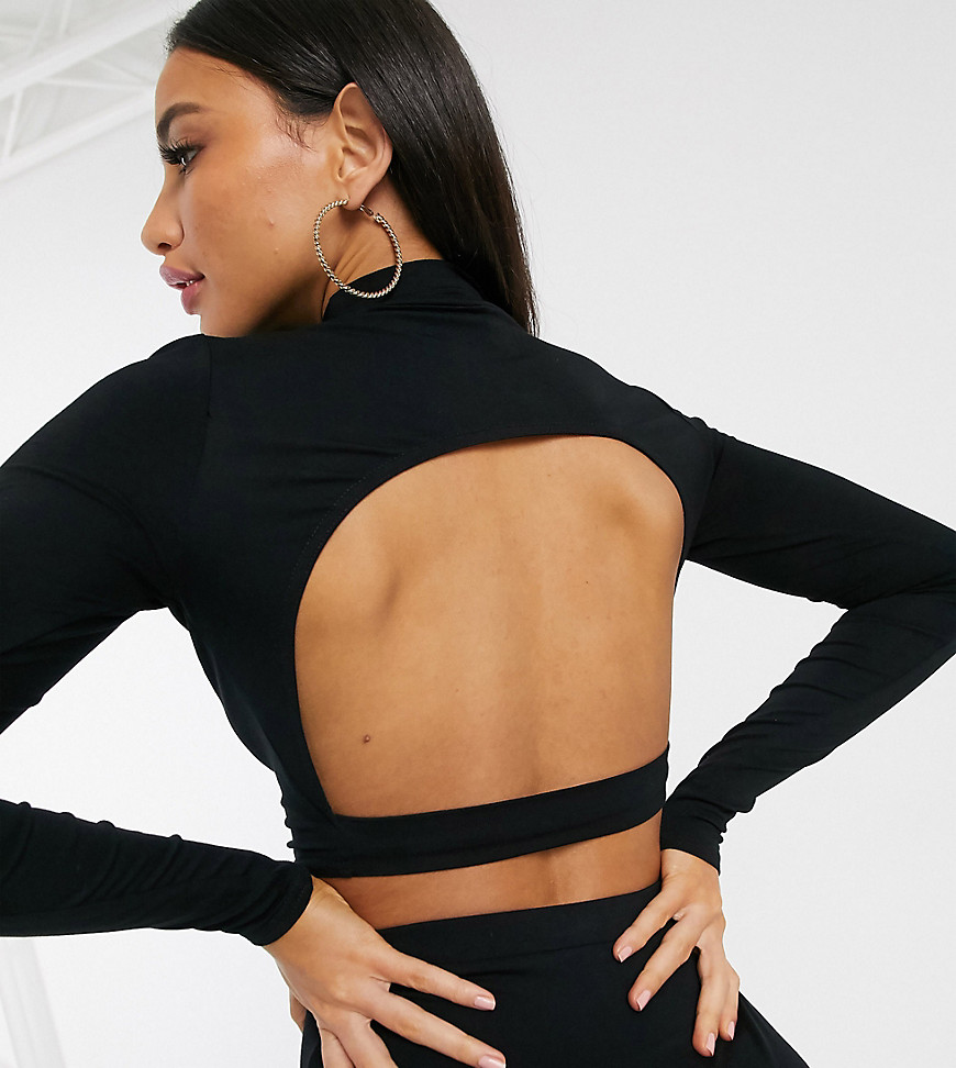 ASOS DESIGN Tall two-piece high neck long sleeve top with cut out back detail-Black
