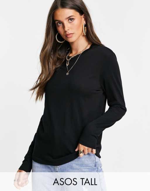 ASOS DESIGN Tall - Ultiem t-shirt met lange mouwen van katoenmix in zwart - BLACK