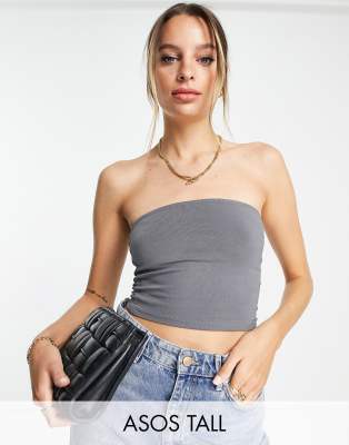 ASOS DESIGN Tall ultimate bandeau crop top in cotton in shark grey - GREY