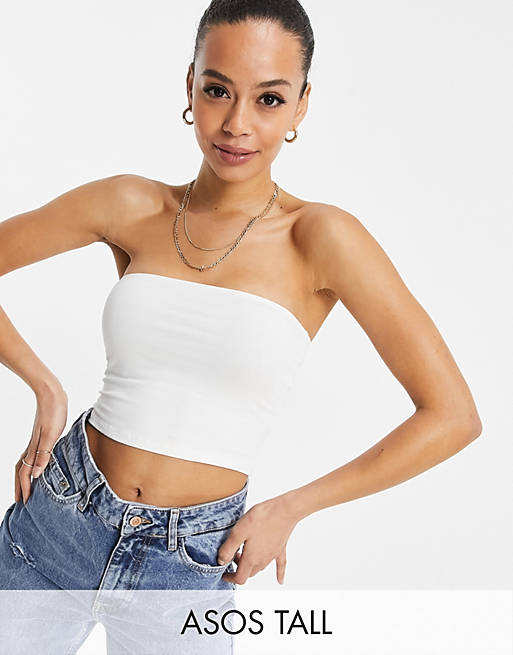 isolation valg Styrke ASOS DESIGN Tall ultimate bandeau crop top in cotton in white - WHITE | ASOS