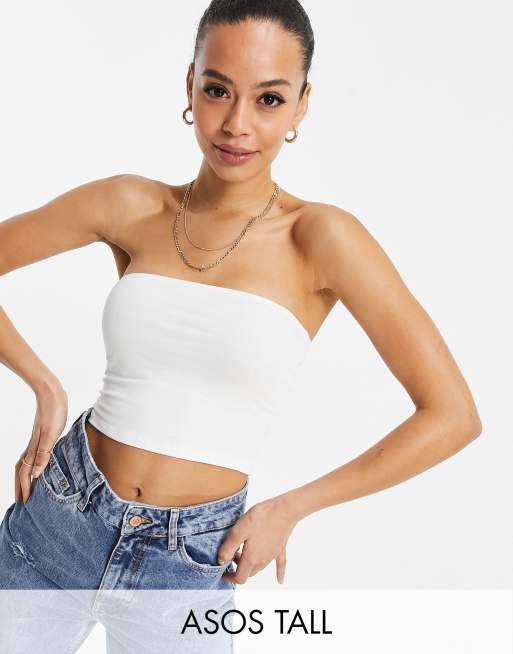 Buy Boohoo Tall Basic Cotton Blend Bandeau Bodysuit Top In White