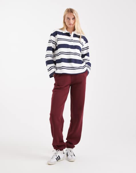 ASOS DESIGN Tall ultimate cuffed brushback sweatpants in burgundy - view 1
