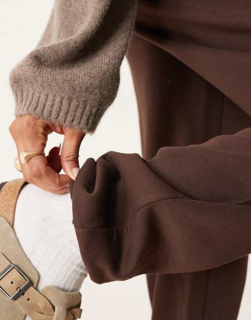 ASOS DESIGN Tall ultimate cuffed brushback sweatpants in chocolate