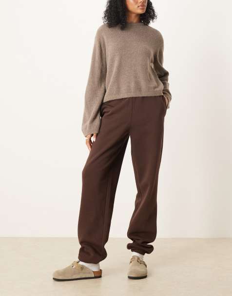 ASOS DESIGN Tall ultimate cuffed brushback trackies in chocolate - view 1